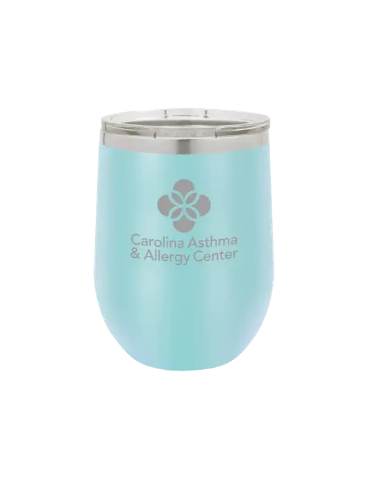 Polar Camel 12 oz Powder Coated Light Blue Vacuum Insulated Stemless Wine Tumbler w/Carolina Asthma Logo