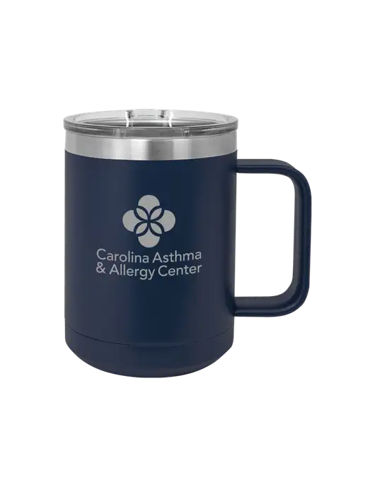Polar Camel 15 oz Powder Coated Navy Vacuum Insulated Mug with Slider Lid w/Carolina Asthma Logo