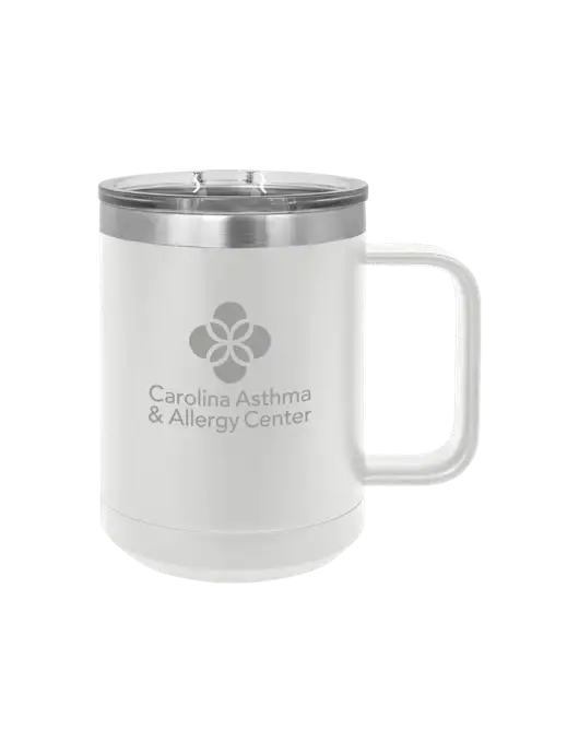 Polar Camel 15 oz Powder Coated White Vacuum Insulated Mug with Slider Lid w/Carolina Asthma Logo