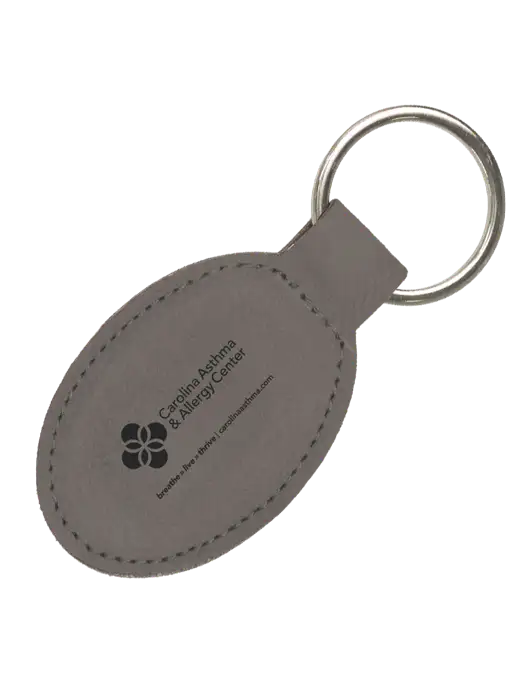 Grey Leatherette Oval Keychain w/Carolina Asthma Logo