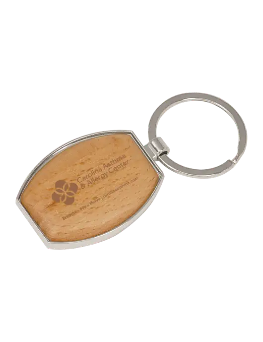 Wood & Silver Oval Keychain w/Carolina Asthma Logo