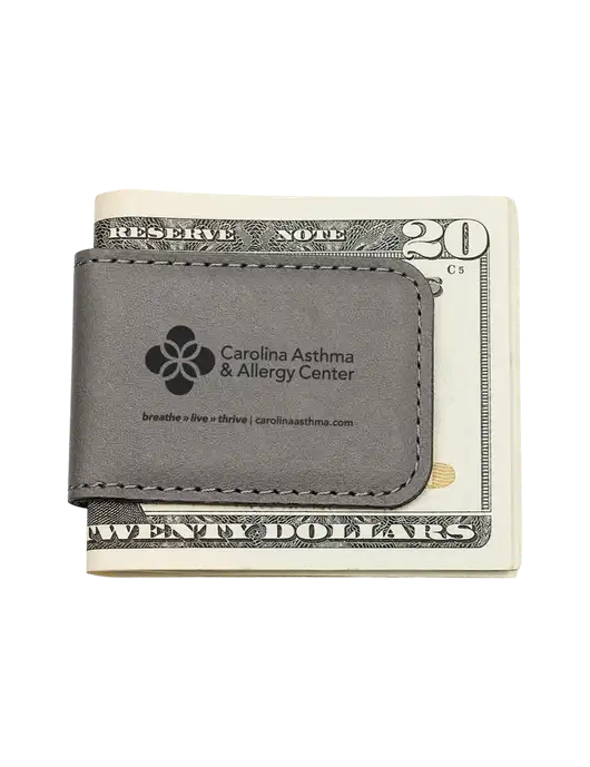 Gray Leatherette Money Clip w/Carolina Asthma Logo