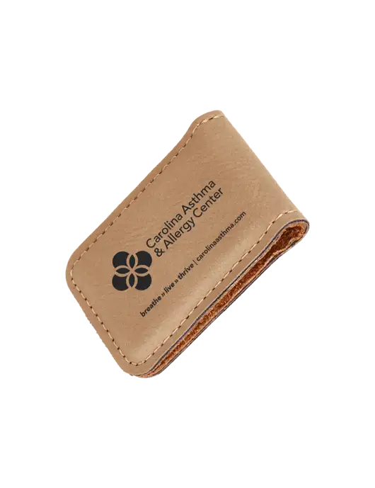 Tan Leatherette Money Clip w/Carolina Asthma Logo