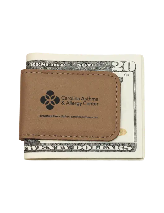 Tan Leatherette Money Clip w/Carolina Asthma Logo
