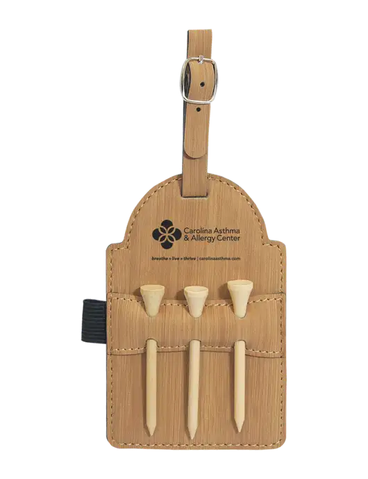 Bamboo Leatherette Golf Bag Tag with 3 Wooden Tees w/Carolina Asthma Logo