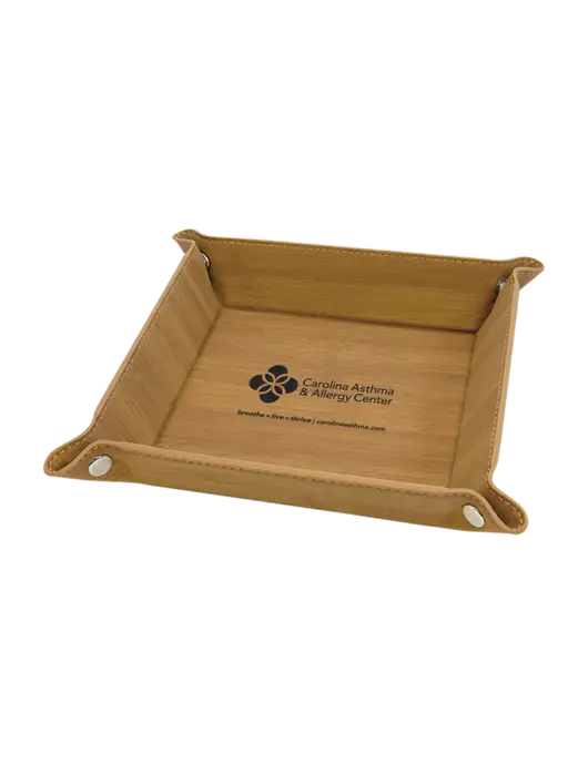 Bamboo Leatherette Valet Tray, 6 x 6 w/Carolina Asthma Logo