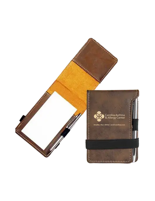Rustic Leatherette Mini Notepad w/Pen, 3.25 x 4.75 w/Carolina Asthma Logo