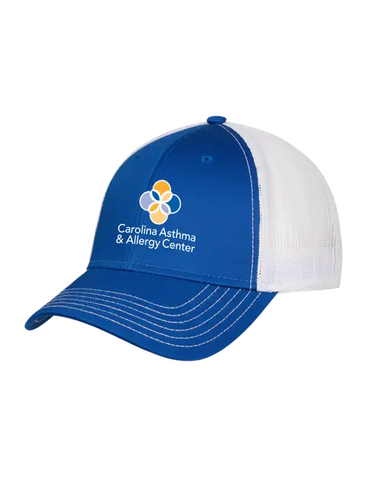 Royal/White Mesh Trucker Cap Snap Back w/Carolina Asthma Logo