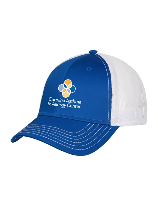 Royal & White Mesh Trucker Cap Snap Back w/Carolina Asthma Logo