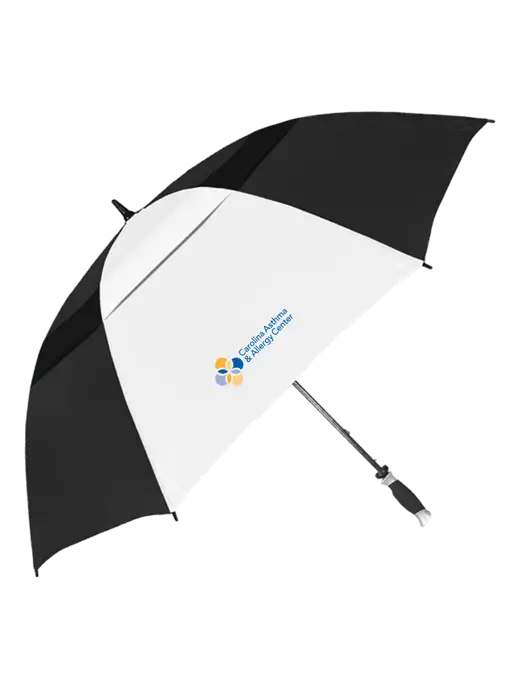 Black/White Vented Typhoon Tamer Golf Umbrella w/Carolina Asthma Logo