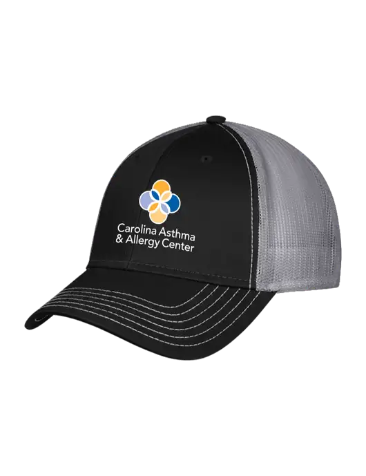 Black/Medium Dark Grey Mesh Trucker Cap Snap Back w/Carolina Asthma Logo