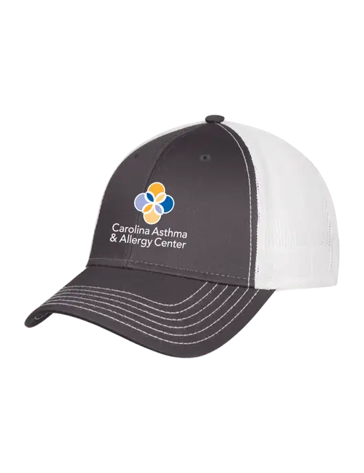 Dark Grey/White Mesh Trucker Cap Snap Back w/Carolina Asthma Logo