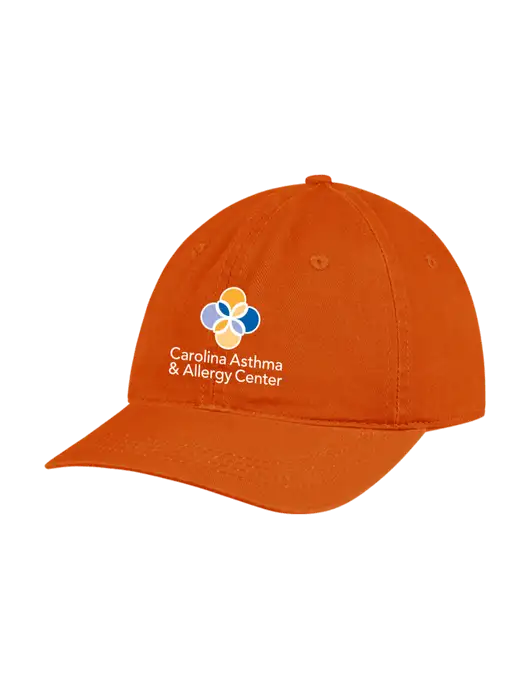 Garment Washed Unstructured Twill Orange Cap w/Carolina Asthma Logo