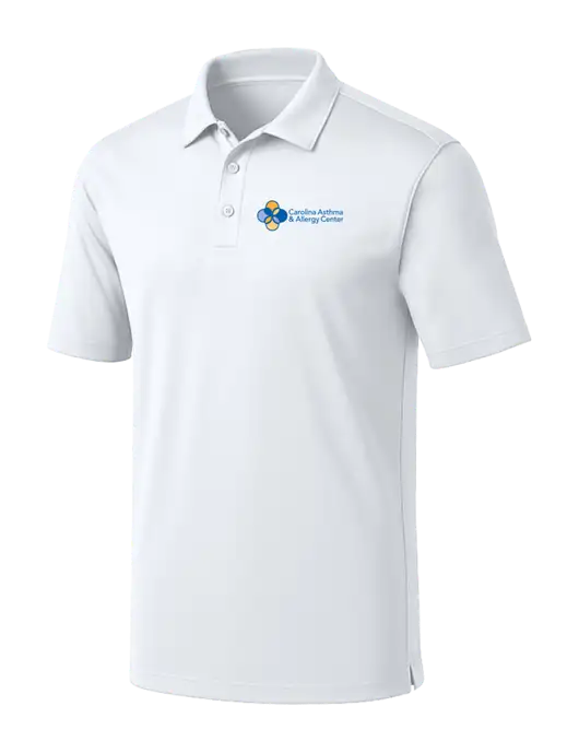 White Silk Touch Performance Polo w/Carolina Asthma Logo