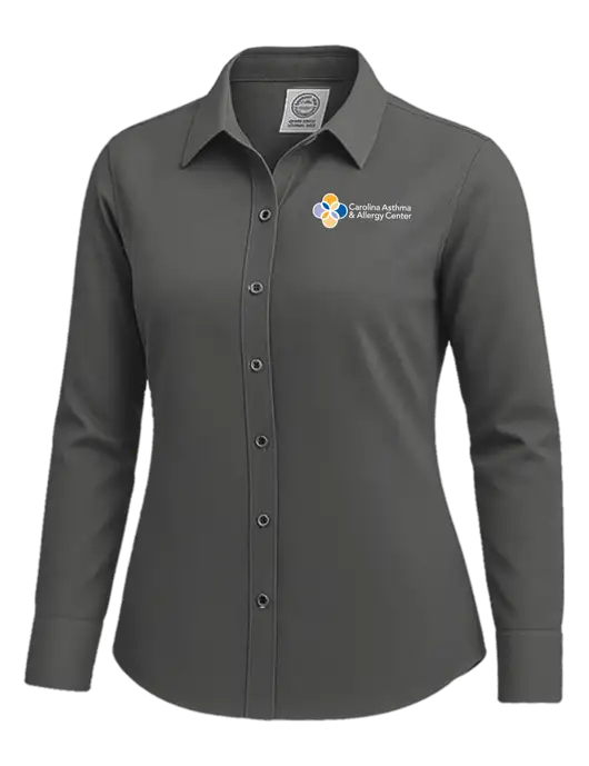 Brooks Brothers Womens Dark Grey Wrinkle-Free Stretch Nailhead Shirt w/Carolina Asthma Logo