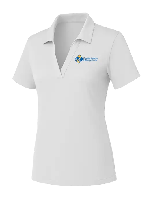 Womens White PosiCharge RacerMesh Polo w/Carolina Asthma Logo