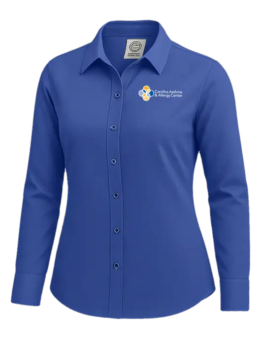 Brooks Brothers Womens Royal Blue Wrinkle-Free Stretch Nailhead Shirt w/Carolina Asthma Logo