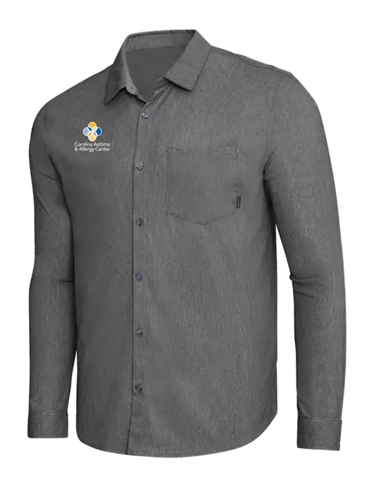 OGIO Dark Grey Heather Extend Long Sleeve Button Up Shirt w/Carolina Asthma Logo