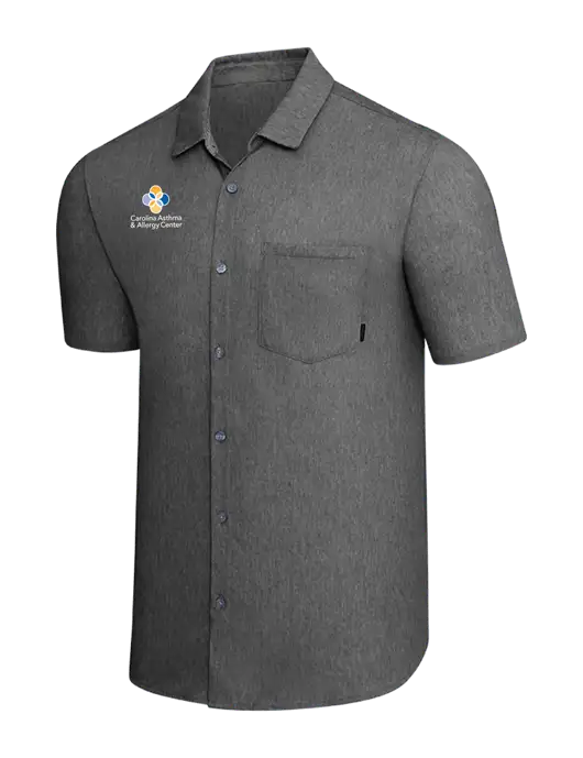 OGIO Dark Grey Heather Extend Short Sleeve Button Up Shirt w/Carolina Asthma Logo