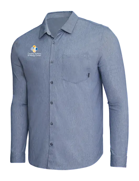 OGIO Slate Blue Heather Extend Long Sleeve Button Up Shirt w/Carolina Asthma Logo
