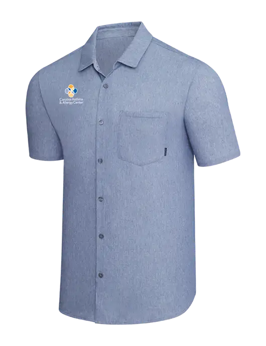 OGIO Slate Blue Heather Extend Short Sleeve Button Up Shirt w/Carolina Asthma Logo