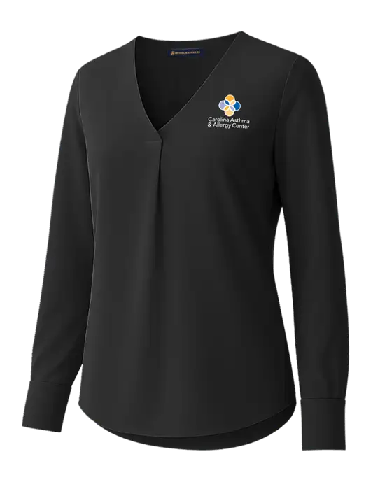 Brooks Brothers Womens Black Open-Neck Satin Blouse  w/Carolina Asthma Logo