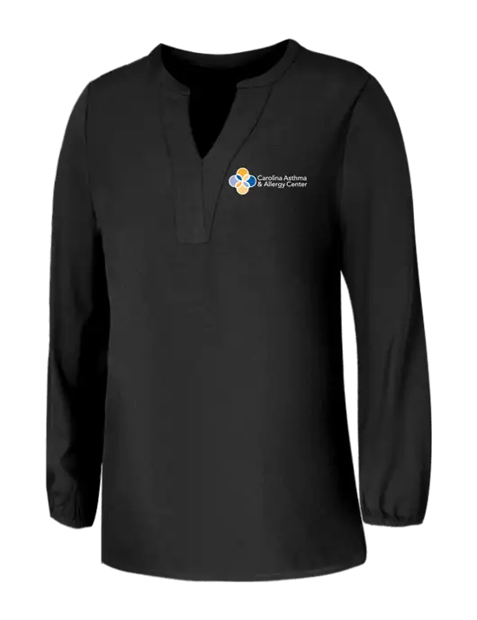 Mercer+Mettle Womens Deep Black Stretch Crepe 3/4 Sleeve Blouse w/Carolina Asthma Logo