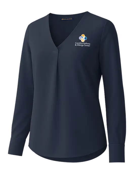Brooks Brothers Womens Dark Navy Open-Neck Satin Blouse  w/Carolina Asthma Logo
