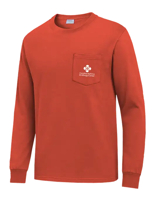 Orange Long Sleeve Heavyweight 6.1 oz Pocket T-Shirt w/Carolina Asthma Logo