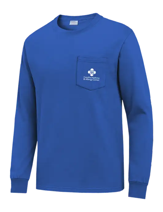 Royal Blue Long Sleeve Heavyweight 6.1 oz Pocket T-Shirt w/Carolina Asthma Logo