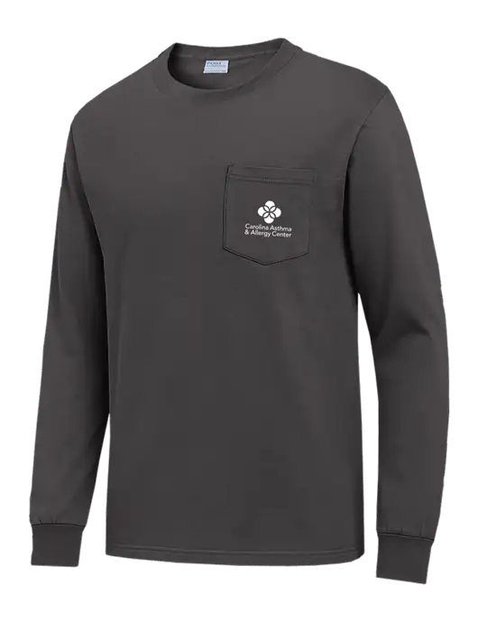 Charcoal Long Sleeve Heavyweight 6.1 oz Pocket T-Shirt w/Carolina Asthma Logo