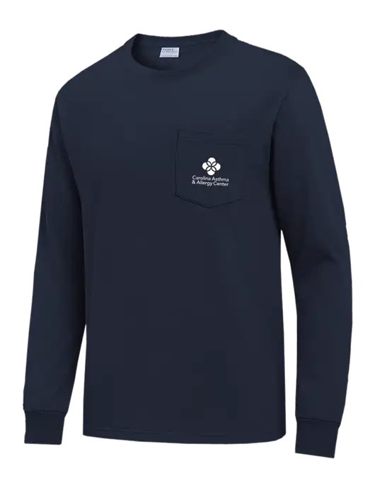 Navy Long Sleeve Heavyweight 6.1 oz Pocket T-Shirt w/Carolina Asthma Logo