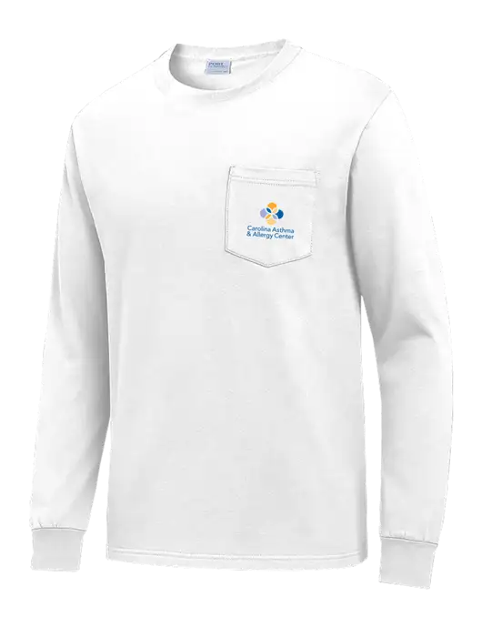 White Long Sleeve Heavyweight 6.1 oz Pocket T-Shirt w/Carolina Asthma Logo