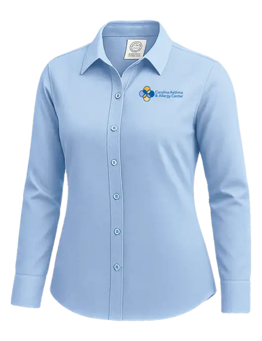 Brooks Brothers Womens Light Blue Wrinkle-Free Stretch Nailhead Shirt w/Carolina Asthma Logo