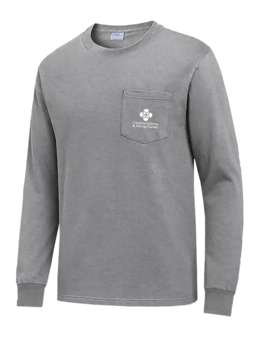 Medium Grey Heather Long Sleeve Heavyweight 6.1 oz Pocket T-Shirt w/Carolina Asthma Logo