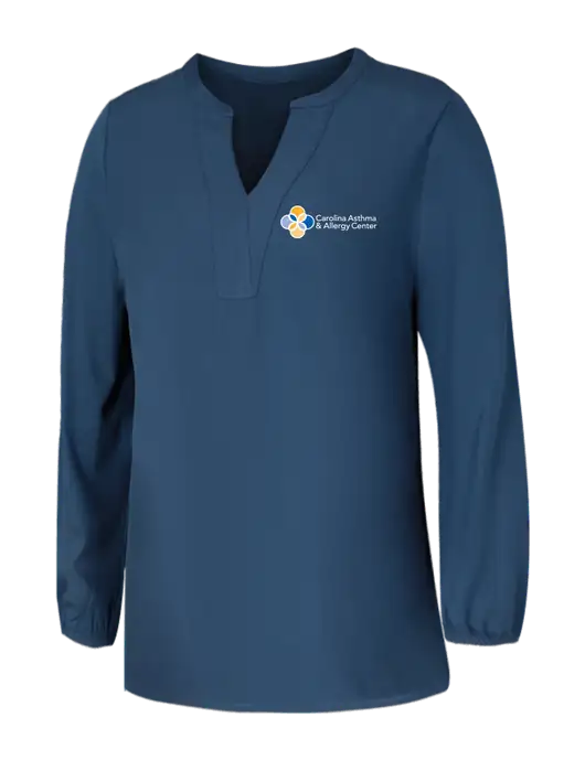 Mercer+Mettle Womens Light Navy Blue Grey Stretch Crepe 3/4 Sleeve Blouse w/Carolina Asthma Logo