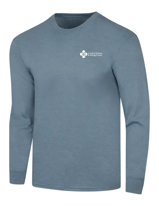 Simply Soft Long Sleeve Slate Blue Heather 4.5 oz, Poly/Combed Ring Spun Cotton T-Shirt w/Carolina Asthma Logo