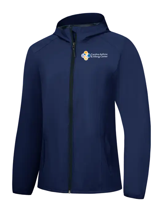 Womens Navy Essential Rain Jacket w/Carolina Asthma Logo