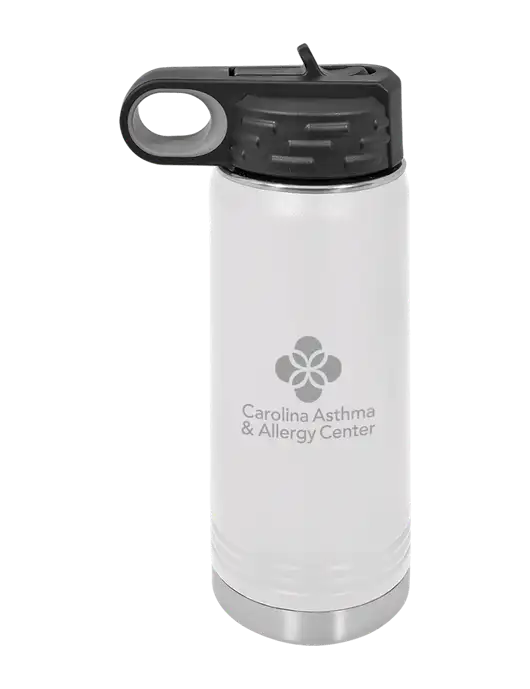 Polar Camel 20 oz Powder Coated White Vacuum Insulated Water Bottle w/Carolina Asthma Logo