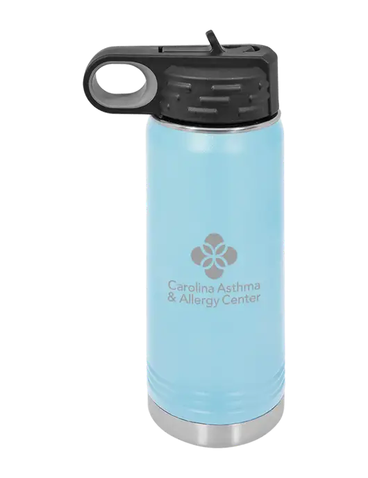 Polar Camel 20 oz Powder Coated Light Blue Vacuum Insulated Water Bottle w/Carolina Asthma Logo