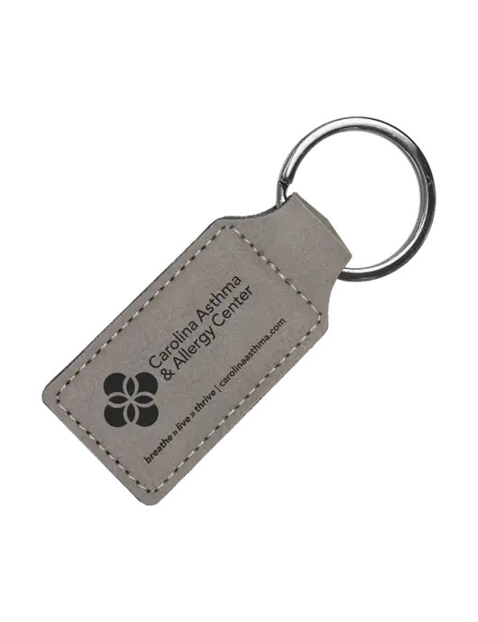 Grey Laserable Leatherette Rectangle Keychain w/Carolina Asthma Logo