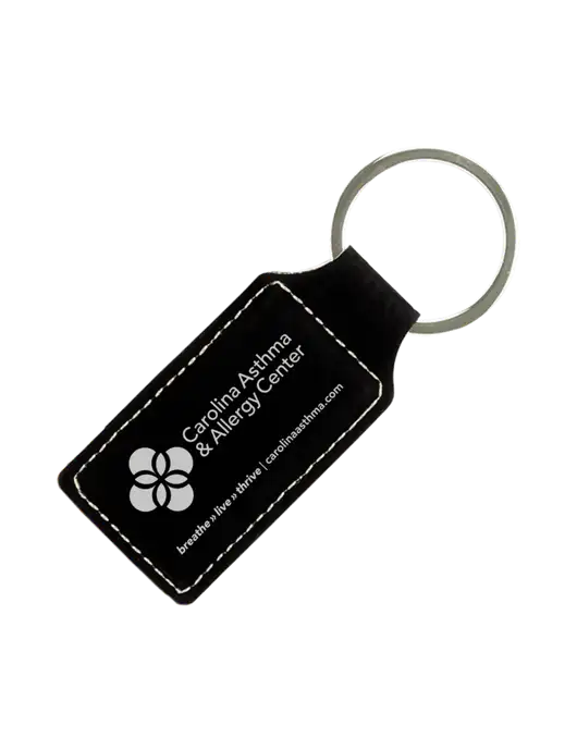 Black Laserable Leatherette Rectangle Keychain w/Carolina Asthma Logo