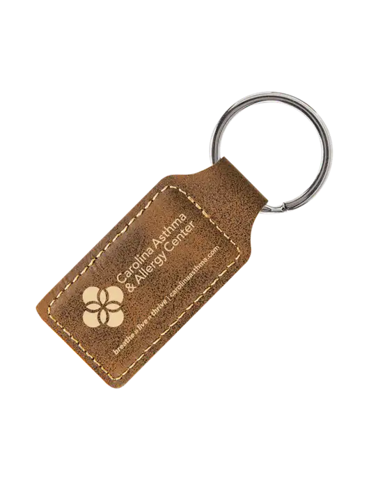 Rustic Laserable Leatherette Rectangle Keychain w/Carolina Asthma Logo