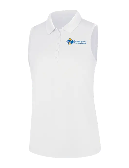Womens White Dry Zone UV Micro-Mesh Sleeveless Polo w/Carolina Asthma Logo