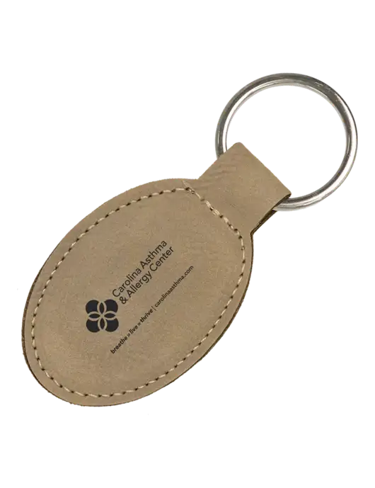 Tan Leatherette Oval Keychain w/Carolina Asthma Logo