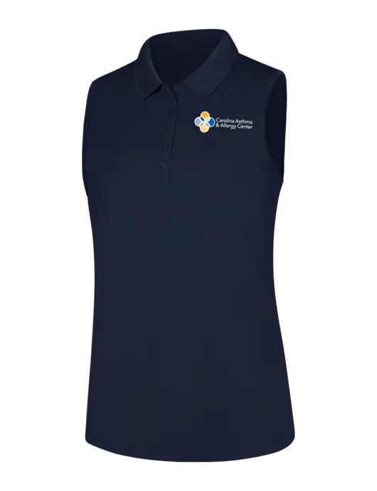 Womens Navy Dry Zone UV Micro-Mesh Sleeveless Polo w/Carolina Asthma Logo