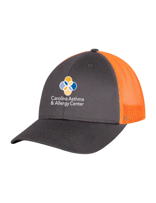 Neon Orange/Charcoal Mesh Trucker Cap Snap Back w/Carolina Asthma Logo