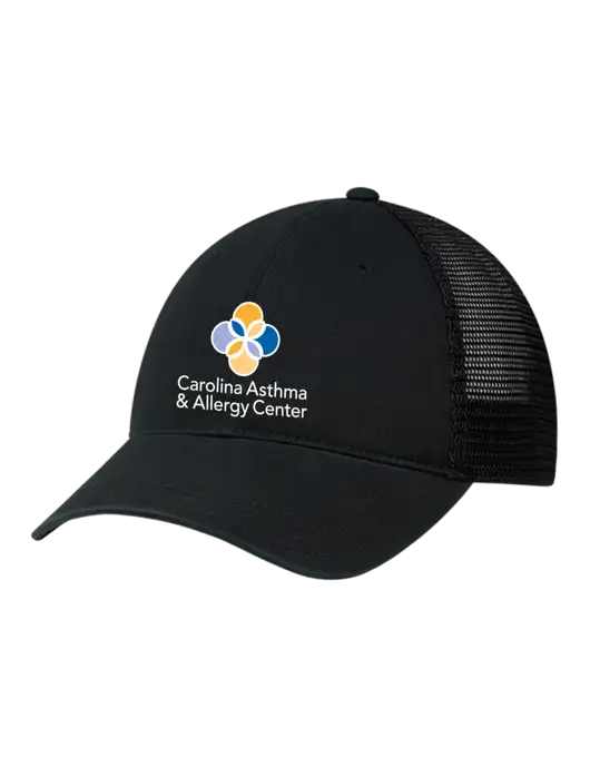 Richardson 111 Garment Washed Trucker Cap Black w/Black Mesh w/Carolina Asthma Logo