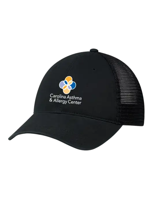 Richardson 111 Garment Washed Trucker Cap Black w/Black Mesh w/Carolina Asthma Logo