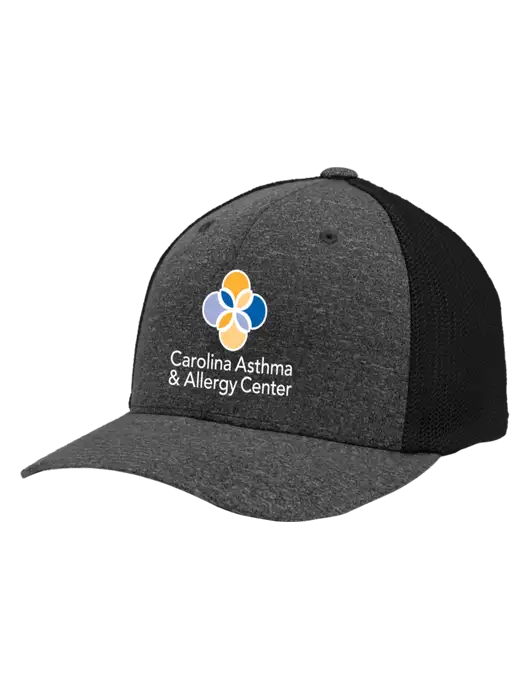Flexfit Black/Dark Charcoal Heather Melange Mesh Back Trucker Cap w/Carolina Asthma Logo
